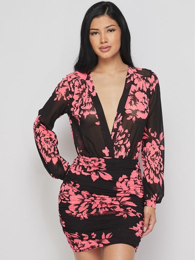 Pink Print Laced Dress - Laced Array